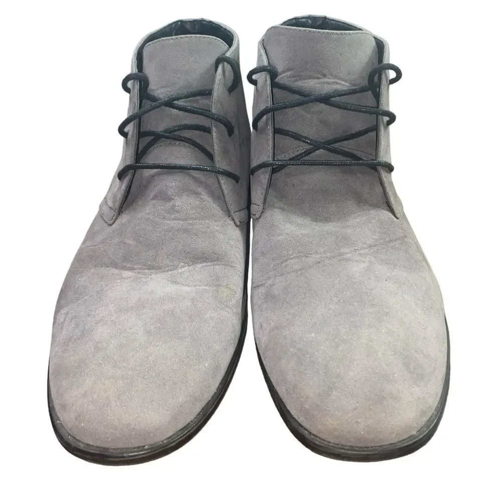 ASOS Design Mens Sz 11 Grey Soft Faux Lace Pull On Almond Toe Suede Chukka Boots